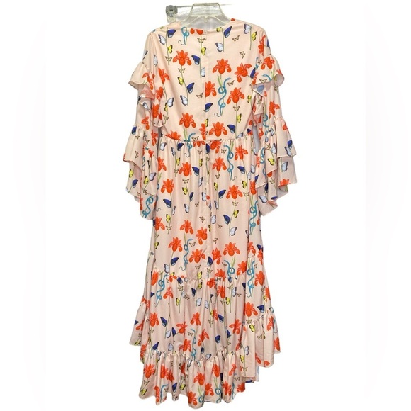 Borgo de Nor Luna Asymmetrical Printed Crepe de Chine Midi Dress in Light Pink - Picture 6 of 11